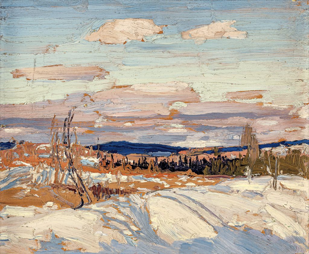 Tom Thomson (1877–1917), Winter: Sketch for In Algonquin Park, 1914, oil on wood panel, 21.8 x 26.7 cm, Gift of Mr. and Mrs. R.G. Mastin, McMichael Canadian Art Collection, 1980.19.1