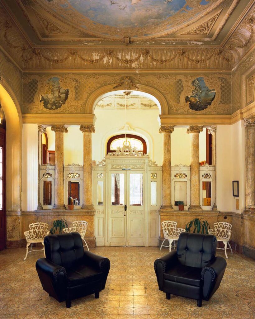 Interior of luxurious room with painted ceiling