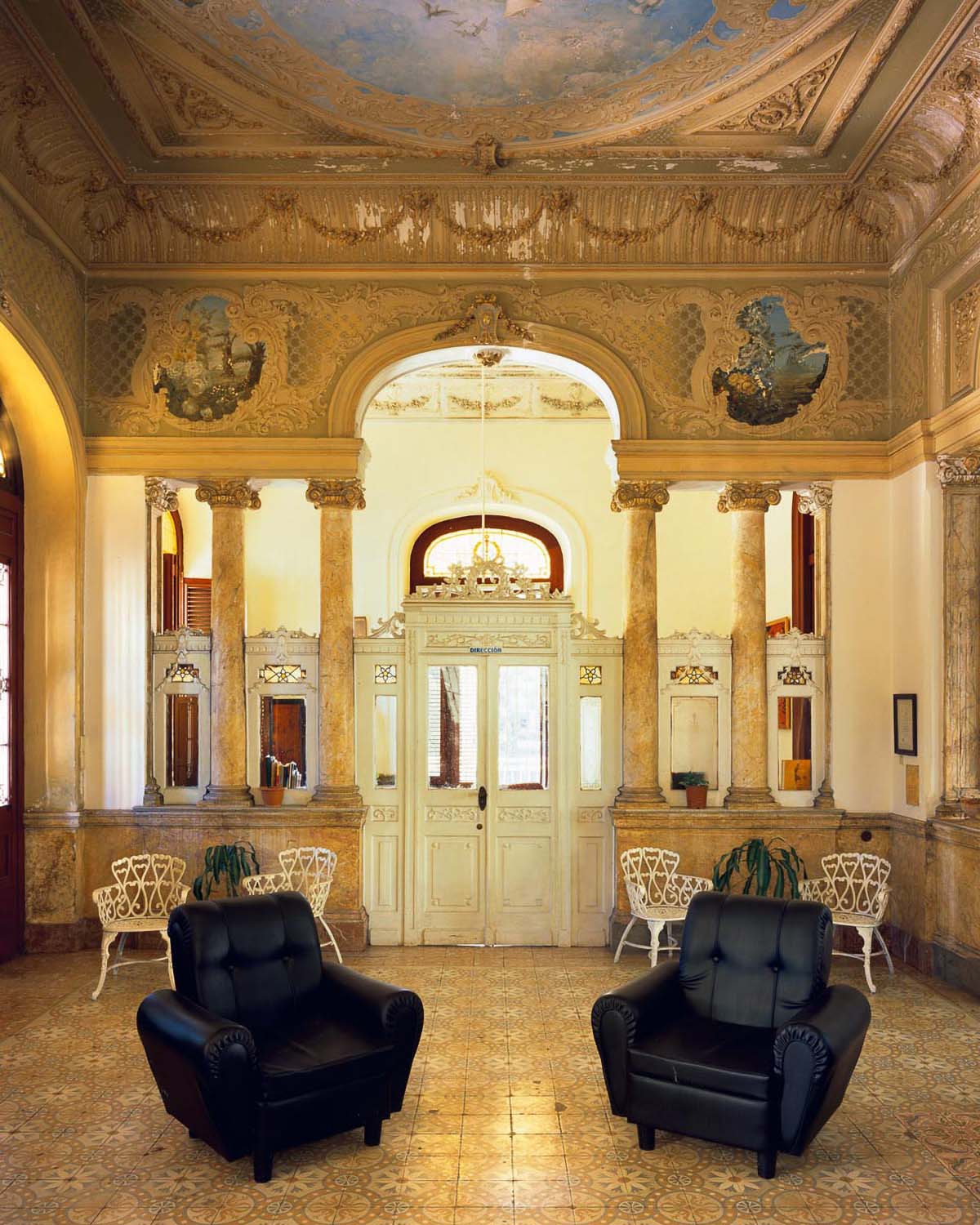 Interior of luxurious room with painted ceiling