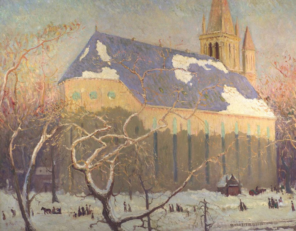 St. Patrick’s Church, Montreal painting of a church during the winter season