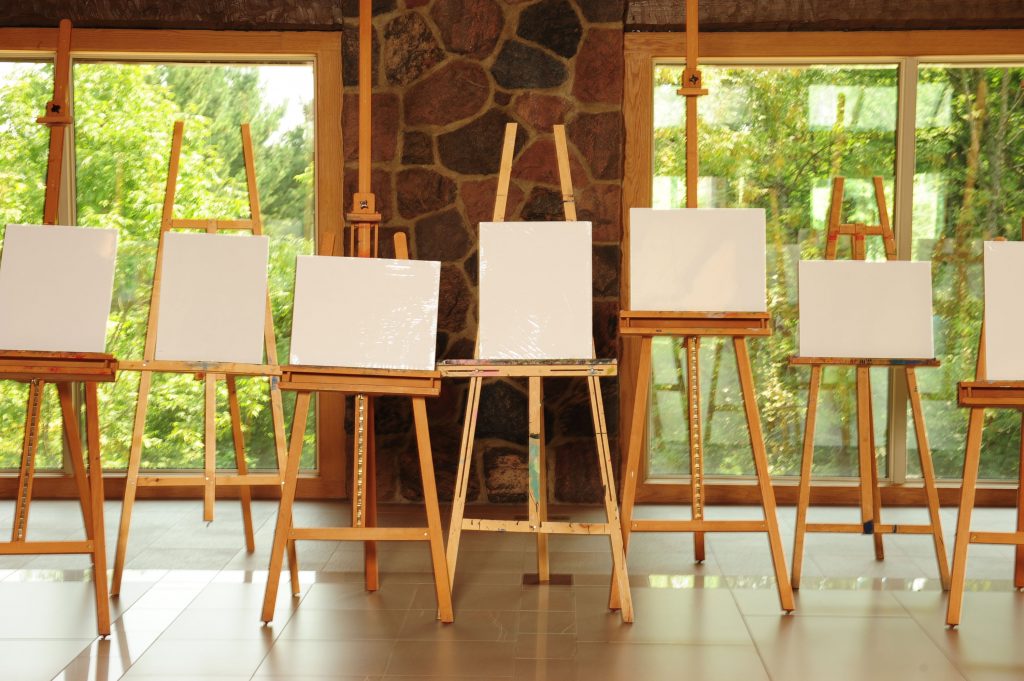 blank canvases setup in the gallery