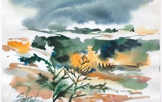 watercolour of a landscape in an abstract style