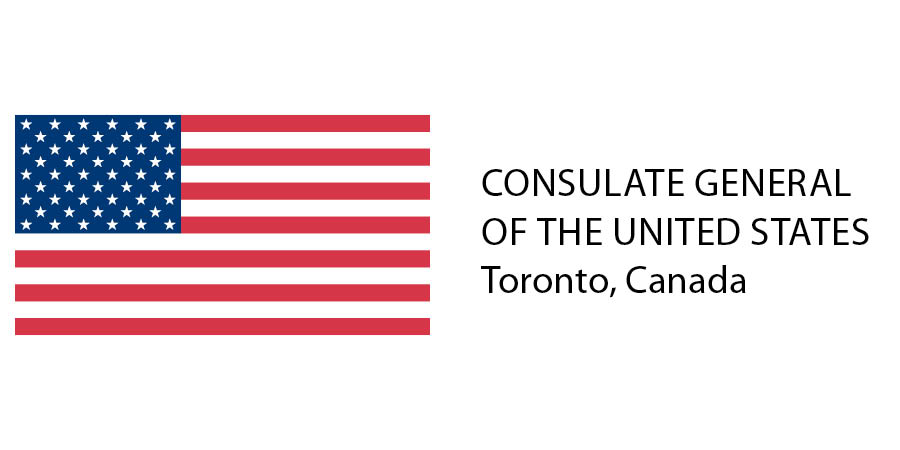 The United States flag with words saying Consulate General of the United States Toronto, Canada